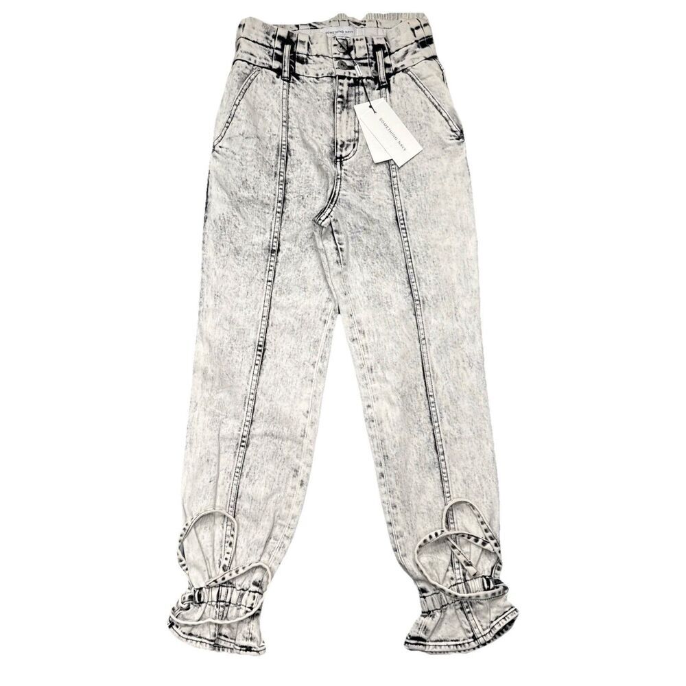 Something Navy Sylvia High Rise Tie Ankle Jeans 0 25x25.5 Acid Gray Denim Womens
